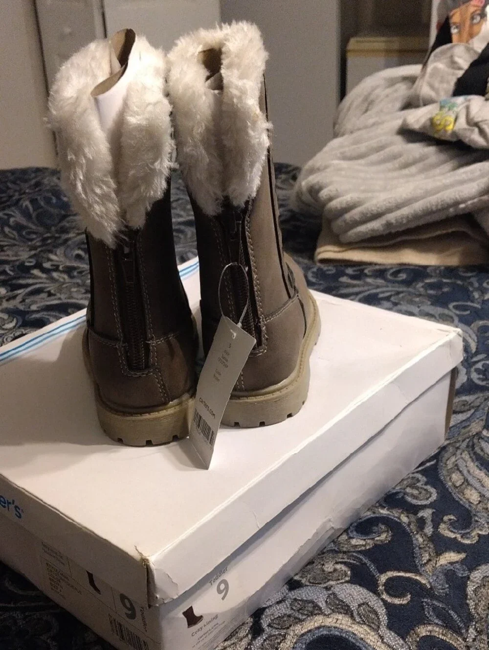 Carter's Taupe Girls Faux-Fur Tall Winter Boots with Heart Trim